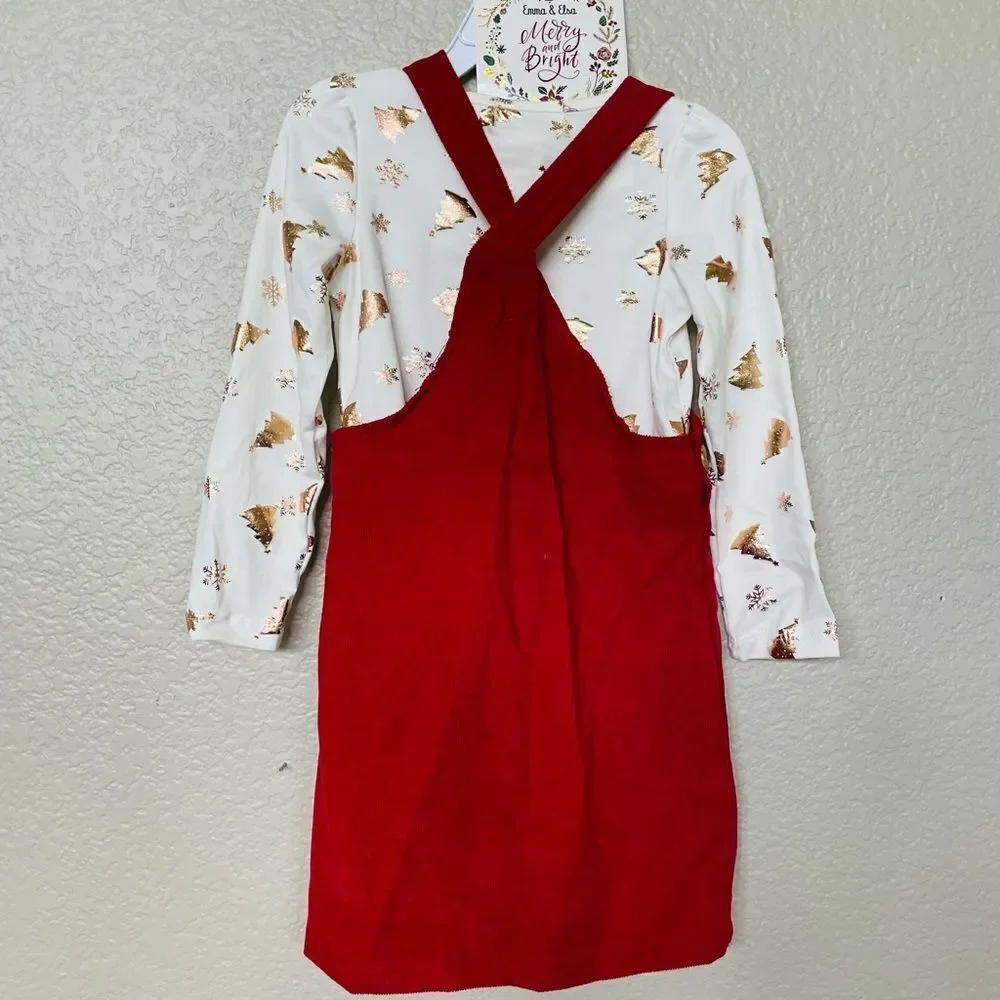 Christmas 2-pc Jumper Dress Corduroy Outfit Set 4